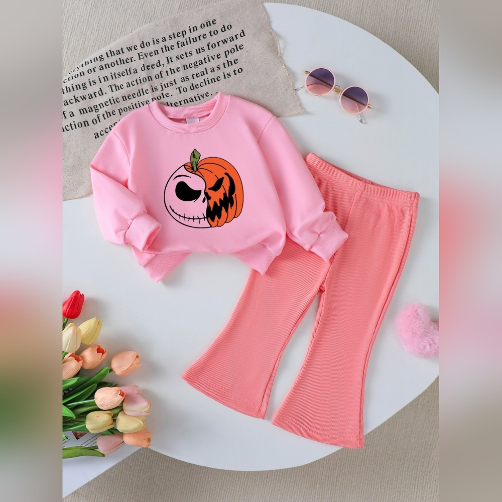 Children's Pink Pumpkin Face Sweatshirt and Pants Set